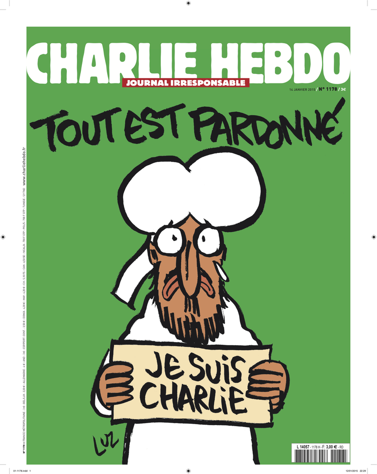 Le Prophète Mahomet en une de Charlie Hebdo - Tout est pardonné - du mercredi 14 janvier 2015 : Je suis charlie 