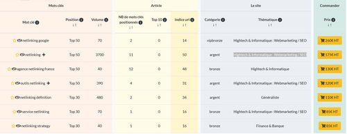 Rsultat par mot-cl netlinking Nextlevel