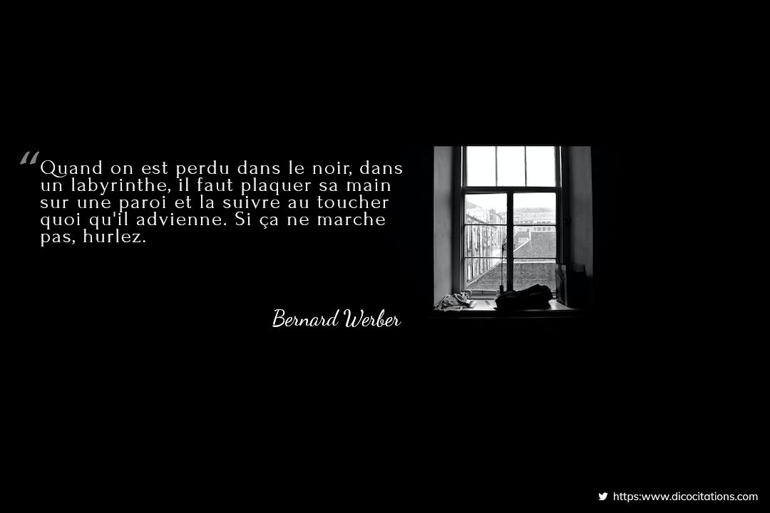 Quand on est perdu dans le noir, dans un labyrinthe, il faut plaquer sa main sur une paroi et la suivre au toucher quoi qu'il advienne. Si a ne marche pas, hurlez.
