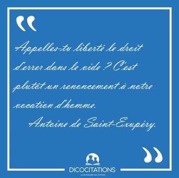 Appelles-tu libert le droit d'errer dans le vide ? C'est plutt [...] - Antoine de Saint-Exupry...