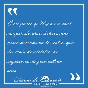 C'est parce qu'il y a un vrai danger, de vrais �checs, une vraie [...] - Simone de Beauvoir...