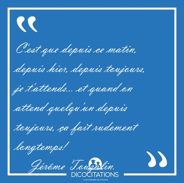 C'est que depuis ce matin, depuis hier, depuis toujours, je [...] - Jrme Touzalin...
