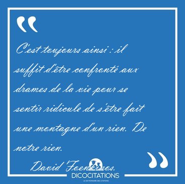 C'est toujours ainsi : il suffit d'tre confront aux drames de [...] - David Foenkinos...