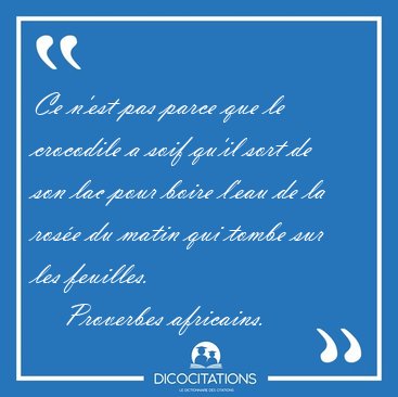 Ce n'est pas parce que le crocodile a soif qu'il sort de son lac [...] - Proverbes africains...