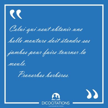 Celui qui veut obtenir une belle mouture doit tendre ses jambes [...] - Proverbes berbres...