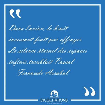 Dans l'avion, le bruit incessant finit par effrayer. Le silence [...] - Fernando Arrabal...