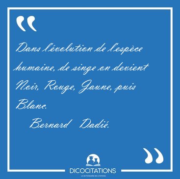 Dans l'volution de l'espce humaine, de singe on devient Noir, [...] - Bernard   Dadi...