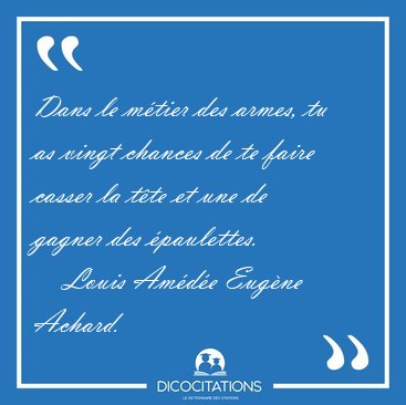 Dans le m�tier des armes, tu as vingt chances de te faire casser [...] - Louis Am�d�e Eug�ne Achard...