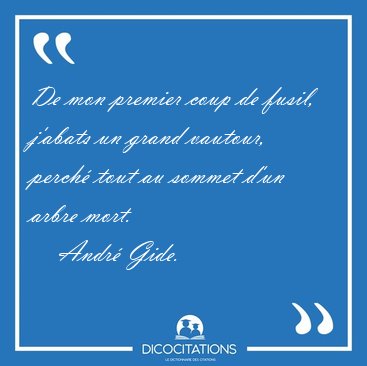 De mon premier coup de fusil, j'abats un grand vautour, perch� [...] - Andr� Gide...