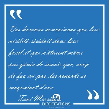 Des hommes convaincus que leur virilit� r�sidait dans leur fusil [...] - Toni Morrison...