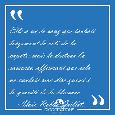 Elle a vu le sang qui tachait largement le c�t� de la capote; [...] - Alain Robbe-Grillet...