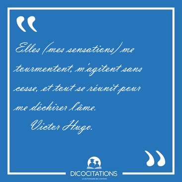 Elles (mes sensations) me tourmentent, m'agitent sans cesse, et [...] - Victor Hugo...