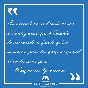 En attendant, et brochant sur le tout, j'avais pour Sophie la [...] - Marguerite Yourcenar...
