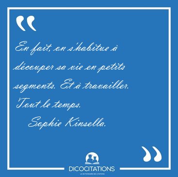 En fait, on s'habitue � d�couper sa vie en petits segments. Et � [...] - Sophie Kinsella...