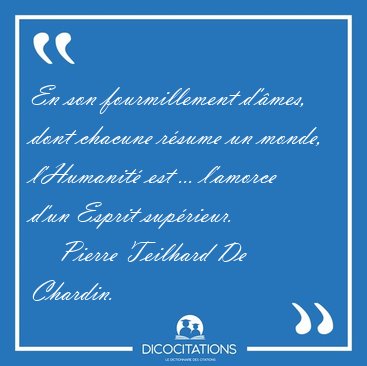 En son fourmillement d'mes, dont chacune rsume un monde, [...] - Pierre Teilhard De Chardin...
