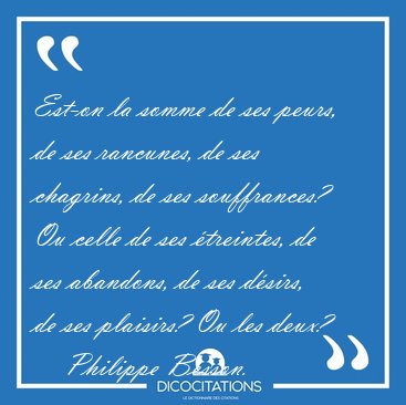 Est-on la somme de ses peurs, de ses rancunes, de ses chagrins, [...] - Philippe Besson...