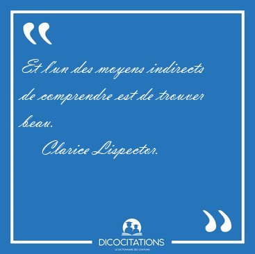 Et l'un des moyens indirects de comprendre est de trouver [...] - Clarice Lispector...