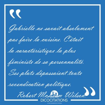 Gabrielle ne savait absolument pas faire la cuisine. C'�tait la [...] - Robert McLiam Wilson...