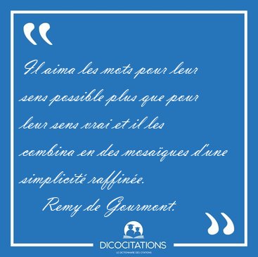 Il aima les mots pour leur sens possible plus que pour leur sens [...] - Remy de Gourmont...