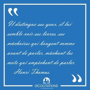 Il distingue ses yeux, il lui semble voir ses l�vres, ses [...] - Henri Thomas...