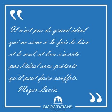 Il n'est pas de grand idal qui ne sme  la fois le bien et le [...] - Meyer Levin...