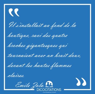 Il s'installait au fond de la boutique, ravi des quatre broches [...] - Emile Zola...