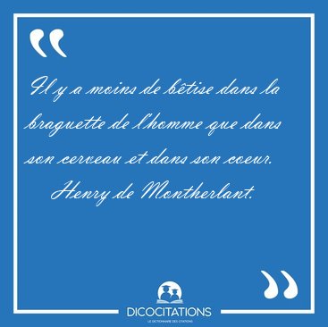 Il y a moins de b�tise dans la braguette de l'homme que dans son [...] - Henry de Montherlant...