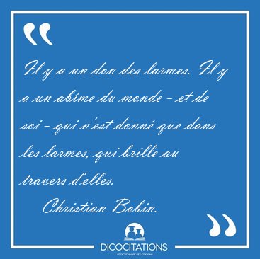 Il y a un don des larmes. Il y a un abme du monde - et de soi - [...] - Christian Bobin...