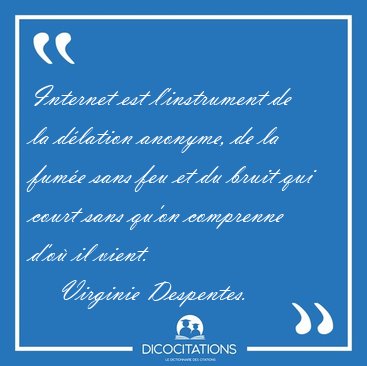 Internet est l'instrument de la d�lation anonyme, de la fum�e [...] - Virginie Despentes...