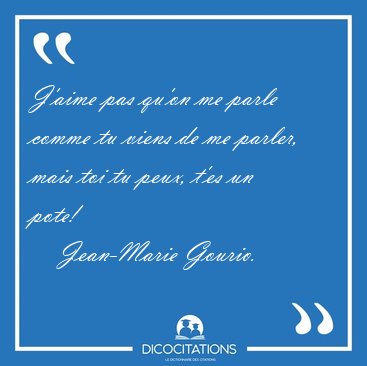 J'aime pas qu'on me parle comme tu viens de me parler, mais toi [...] - Jean-Marie Gourio...