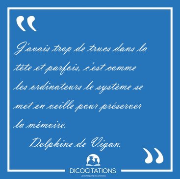 J'avais trop de trucs dans la tte et parfois, c'est comme les [...] - Delphine de Vigan...