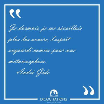 Je dormais, je me r�veillais plus las encore, l'esprit engourdi [...] - Andr� Gide...