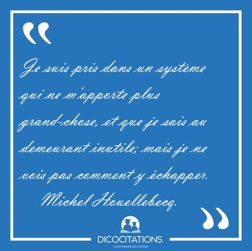 Je suis pris dans un syst�me qui ne m'apporte plus grand-chose, [...] - Michel Houellebecq...