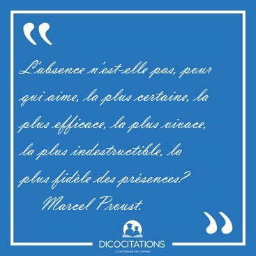 L'absence n'est-elle pas, pour qui aime, la plus certaine, la [...] - Marcel Proust...