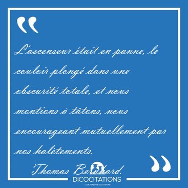 L'ascenseur tait en panne, le couloir plong dans une obscurit [...] - Thomas Bernhard...