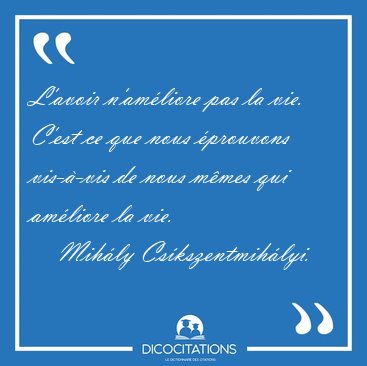 L'avoir n'amliore pas la vie. C'est ce que nous prouvons [...] - Mihly Cskszentmihlyi...
