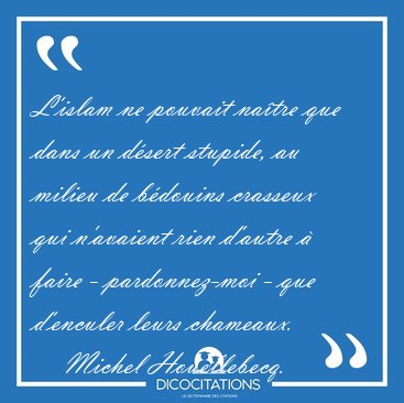 L'islam ne pouvait natre que dans un dsert stupide, au milieu [...] - Michel Houellebecq...