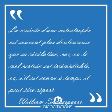 La crainte d'une catastrophe est souvent plus douloureuse que sa [...] - William Shakespeare...