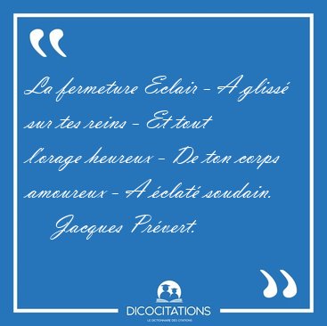 La fermeture Eclair - A gliss� sur tes reins - Et tout l'orage [...] - Jacques Pr�vert...