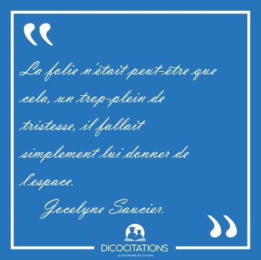 La folie n'�tait peut-�tre que cela, un trop-plein de tristesse, [...] - Jocelyne Saucier...