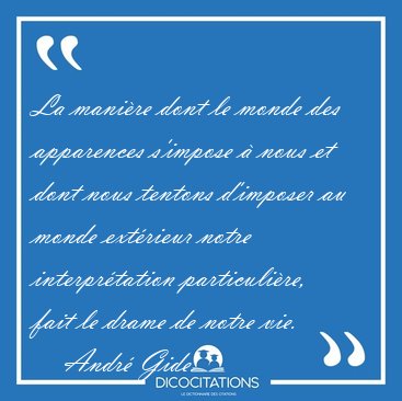 La mani�re dont le monde des apparences s'impose � nous et dont [...] - Andr� Gide...