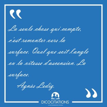 La seule chose qui compte, c'est remonter vers la surface. Quel [...] - Agns Ledig...