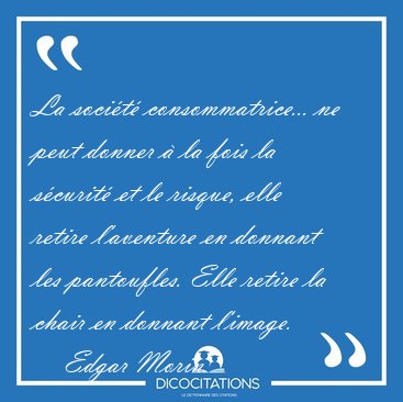La soci�t� consommatrice... ne peut donner � la fois la s�curit� [...] - Edgar Morin...
