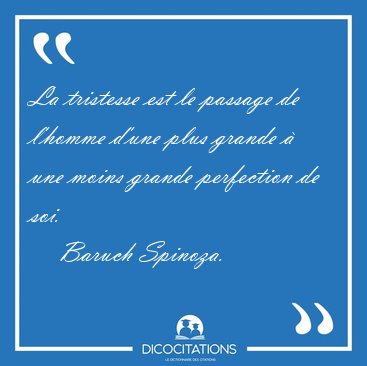 La tristesse est le passage de l'homme d'une plus grande � une [...] - Baruch Spinoza...