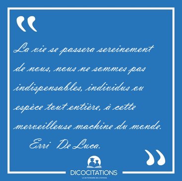La vie se passera sereinement de nous, nous ne sommes pas [...] - Erri  De Luca...