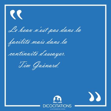 Le beau n'est pas dans la facilit� mais dans la continuit� [...] - Tim Gu�nard...