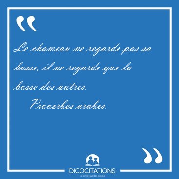 Le chameau ne regarde pas sa bosse, il ne regarde que la bosse [...] - Proverbes arabes...