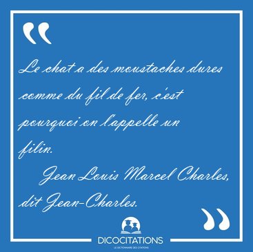 Le chat a des moustaches dures comme du fil de fer, c'est [...] - Jean Louis Marcel Charles, dit Jean-Charles...