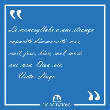 Le monosyllabe a une trange capacit d'immensit: mer, nuit, [...] - Victor Hugo...