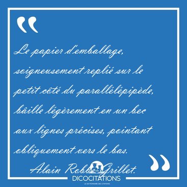 Le papier d'emballage, soigneusement repli� sur le petit c�t� du [...] - Alain Robbe-Grillet...